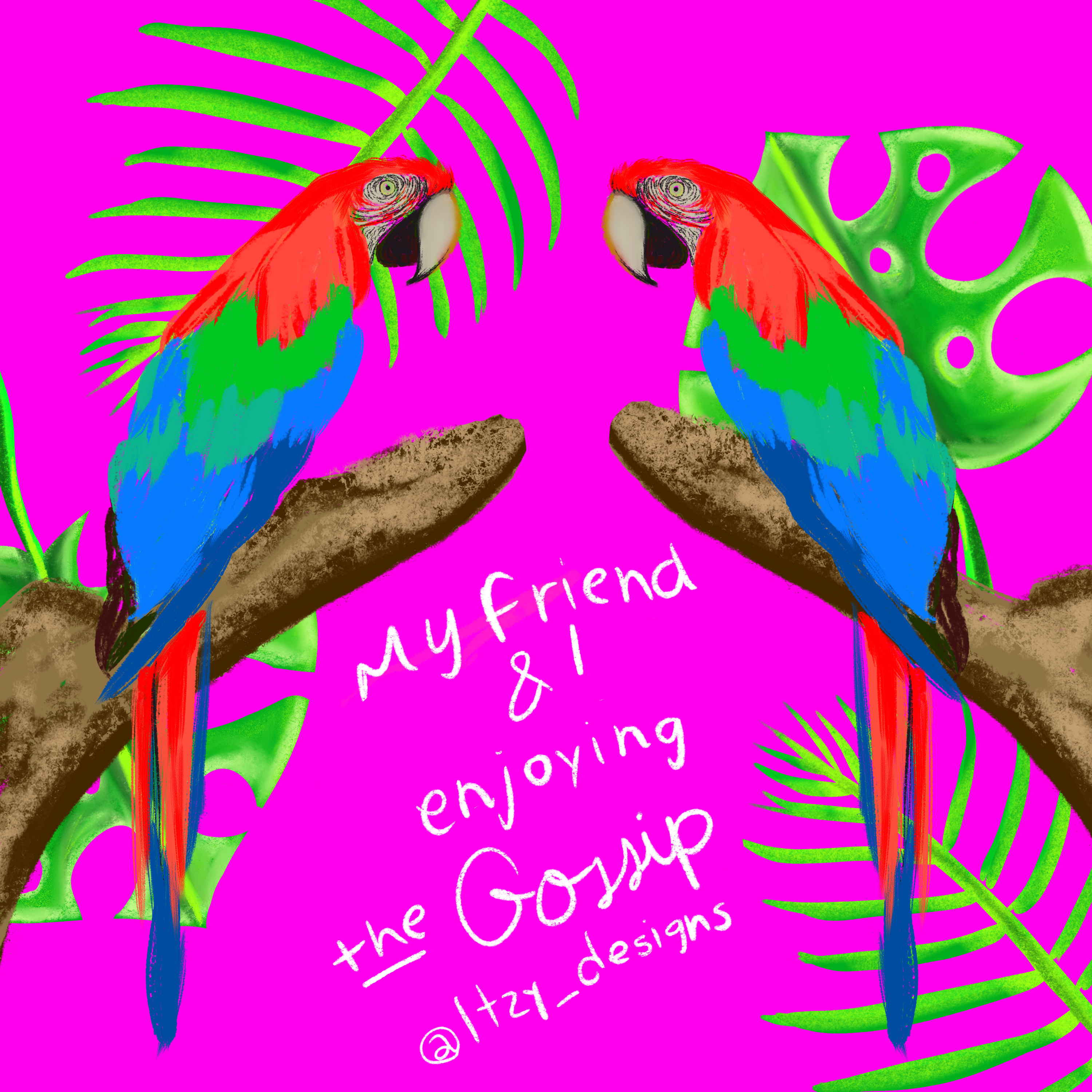 My friend and I enjoying the gossip — two parrots